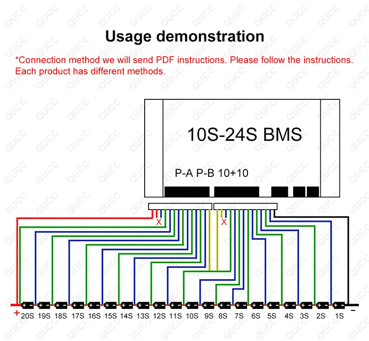 Qucc 10s 24s 500a Relay Lithium Battery Liion Lifepo4 Lto Smart Bms