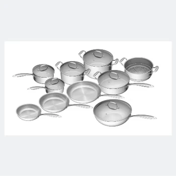 Deluxe 10 pcs Stainless Steel 304 Frying Pan Wok Induction  Kitchen Cookware Set