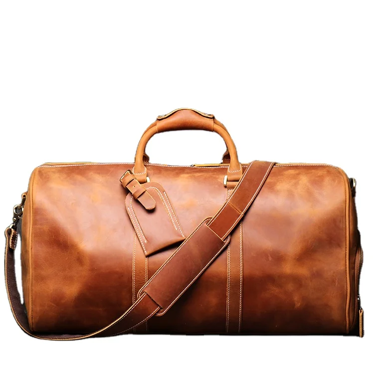 European and American retro men's leather carrying bag Women's crazy horseskin diagonal luggage bag