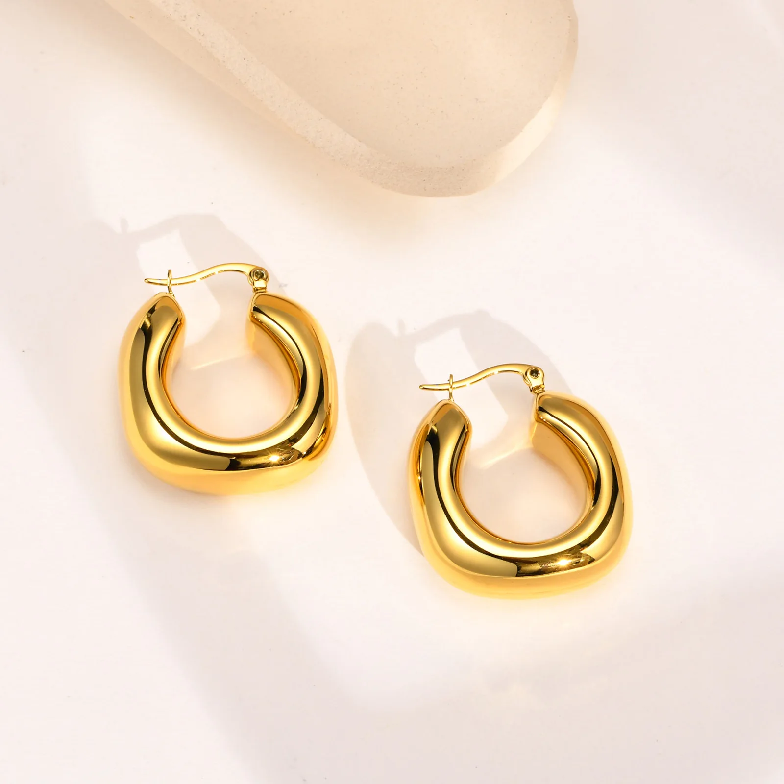 Orecchini A Cerchio Donna Placcati Oro 14K - Tubolari Leggeri 30 Mm, Ipoallergenici, Con Scatola Regalo