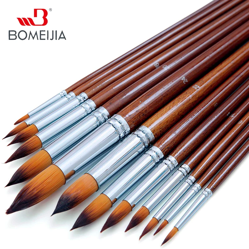 13pcs Round Artist Watercolor Paint Brushes Set Soft Antishedding Nylon Hair Wood Long Handle
