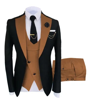 Stylish Slim Fit Blazer 3 Pcs Two-piece Set Wedding Formal Peaked Lapel Wedding Prom Terno Masculino Men's Suit