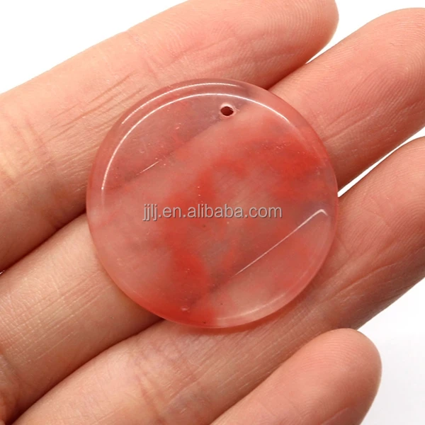 Natural crystal watermelon red pendant, 30mm circular single hole, DIY necklace accessories, energy meditation stone