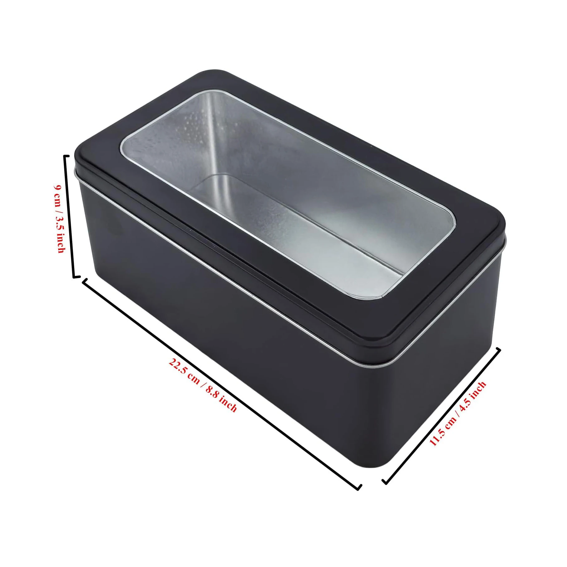 Fancy Black Rectangular Biscuit Container Cookies Tin Box with Window