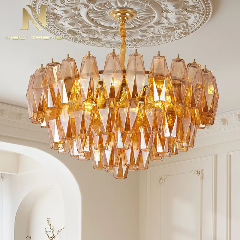 cpl-449 Modern Luxury Pink Murano Glass Chandelier – Custom Handblown Multi-Head LED Pendant Light for Villa Dining Room & Nordic Retro Interiors