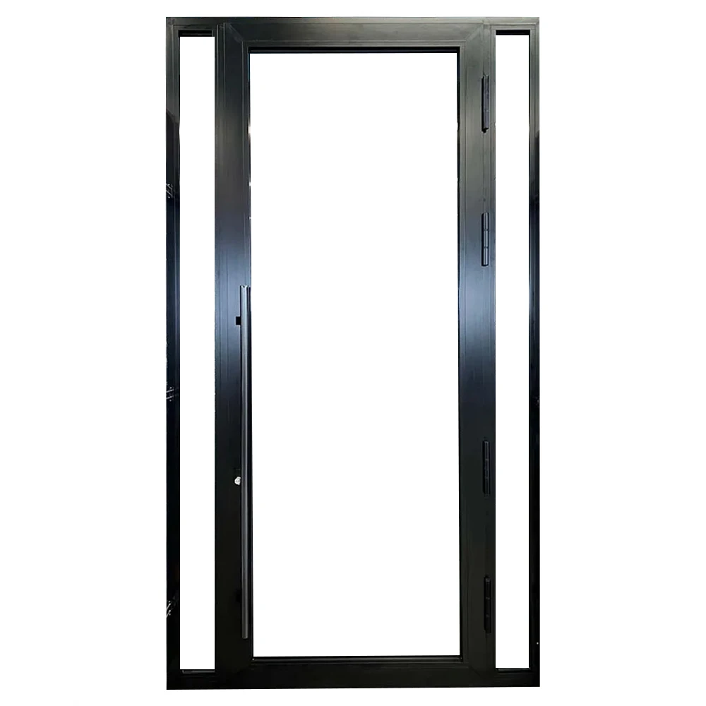 Minglei Large size exterior aluminum hinged door double pane tempered glass swing door with side light