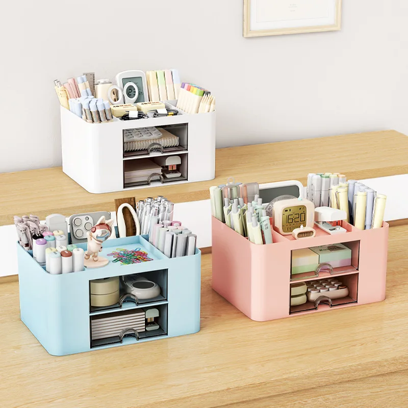 Modern Minimalist Style Plastic Partitioned Drawer Office Stationery & Student Storage Pen Holder Desktop Storage Box