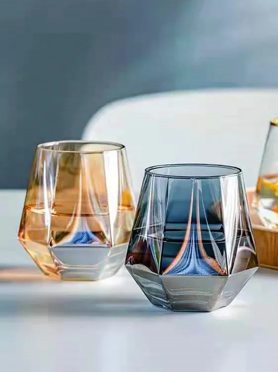 Wholesale 10oz Hexagonal Glass Drinking Glassware Whiskey Drinkware 12oz Diamond Shaped Stemless