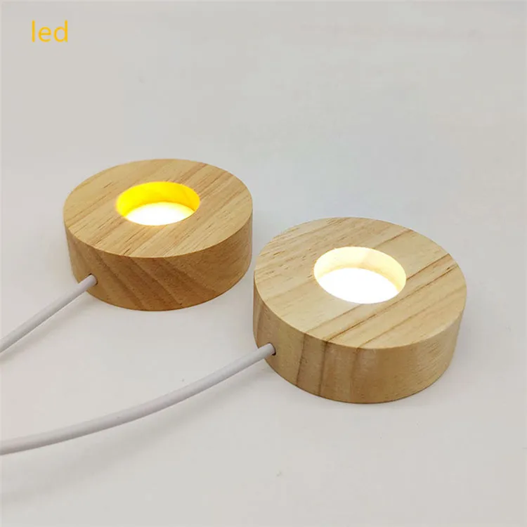 Lot De 6 Socles Lumineux LED En Bois 8x8x2 Cm - Lumière Blanche Chaude Réglable, Port USB, Pour Présenter Boules De Cristal, Bijoux - 3