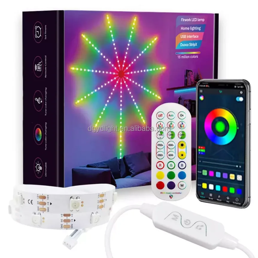 Fireworks Lights LED Strip Music Sound Sykey Chaindecoration Batterykeyring Home Decoration 90 80 WS2812B ABS 5V IP20 Customized