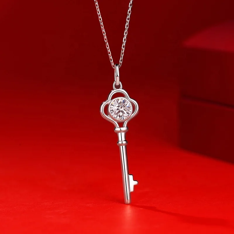 HMOIS love necklace crystal silver 925 sterling 1.0ct round moissanite chain necklace for women