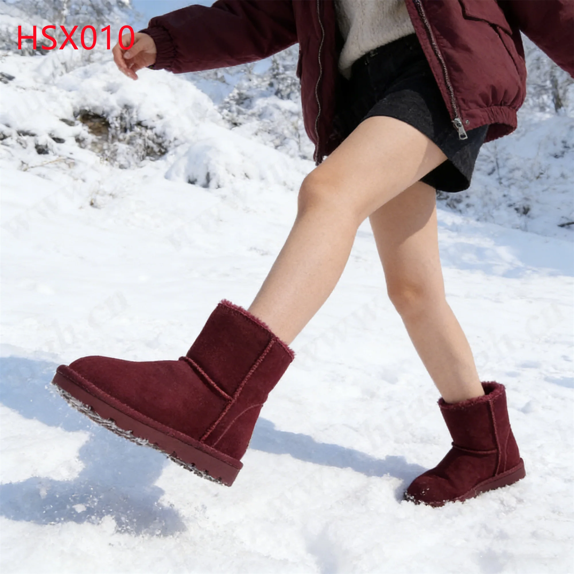 HY,Icy/Snowy Road Keep Feet Dry Thick Plush Insole&lining Winter Boots Cold Region Slush Proof Bright Lady Red Snow Boots HSX010