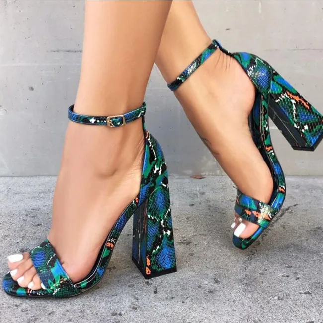 Green Snakeskin High Heel Lady Sandals 