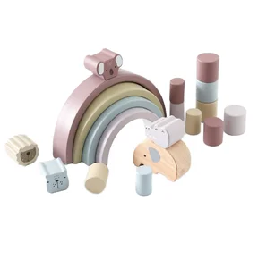 Multi-functional Creative Puzzle Wooden Rainbow Stacking Blocks Elephant Balancing Activities Educational Learning Toys for Kids