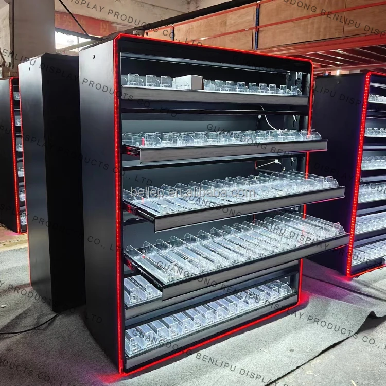 Prsentoir  Cigarettes Verrouillable avec Lumire LED, Type Tiroir,  Vitrine  Tabac pour Magasin de Fumeurs