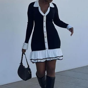 GX0269 Boutique Sexy Long Sleeve Knitted Ruffle Mini Dresses Clothing Women Tight Elegant Button Back Bow Design Unique Dress