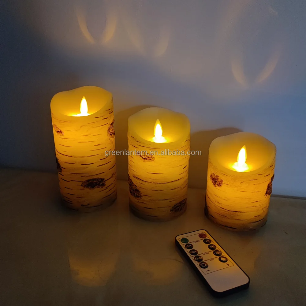 Luzzup Flameless Pine Bark Candles With Remote - Set Of 3 (4", 5", 6") Real Wax LED Candles With Timer - View #9