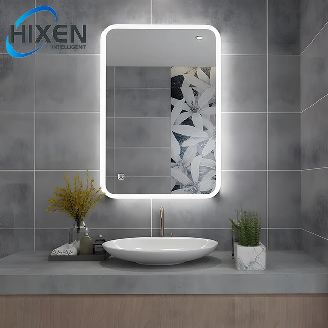 HIXEN rectangle 23x42inch Bluetooth defogging LED light hotel bathroom touch screen smart mirror