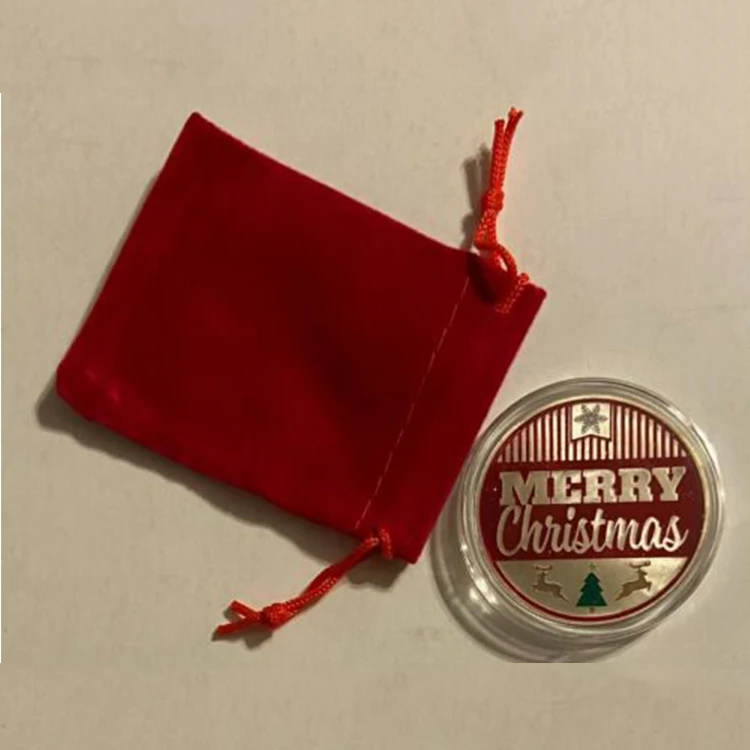 Горячая Распродажа я встретил из золотистого металла с покрытием из цветной блестязий, печатные доброте желая Счастливого Рождества Санта-Клаус памятные монеты для детей