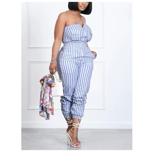 wholesale Pocket Casual Striped Jumpsuit Slim Zipper Front Tube Jumpsuit Overalls