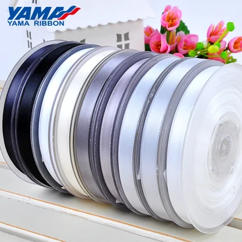 YAMA Satin Ribbon Roll Polyester Double Faced Black White 16mm RIBBONS 100% Polyester Solid Color