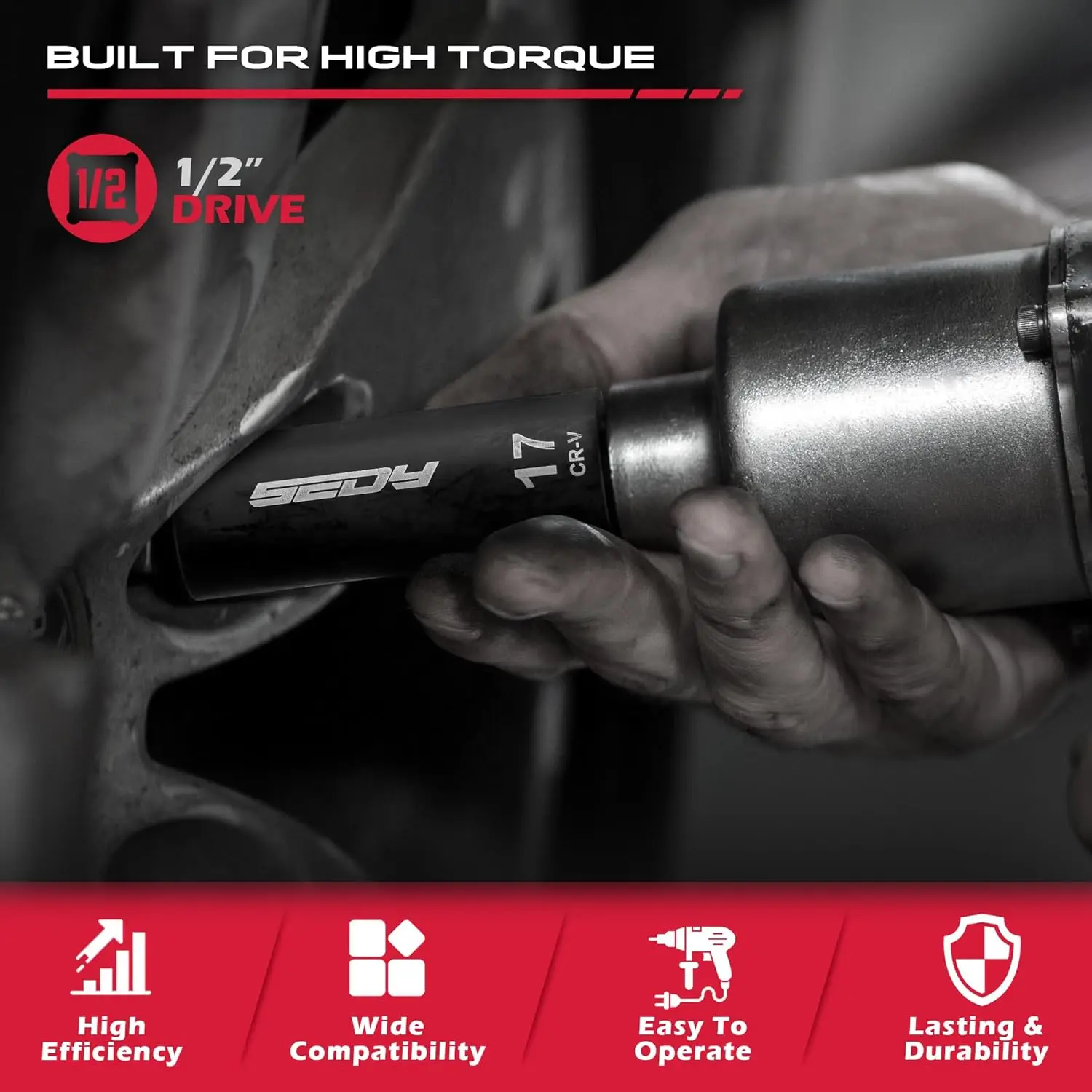 29-Piece 1/2" Drive Impact Socket Set SAE Metric (3/8 1") 10-24mm Sizes Standard Deep Extension Bars Torx Features OEM - Image 6