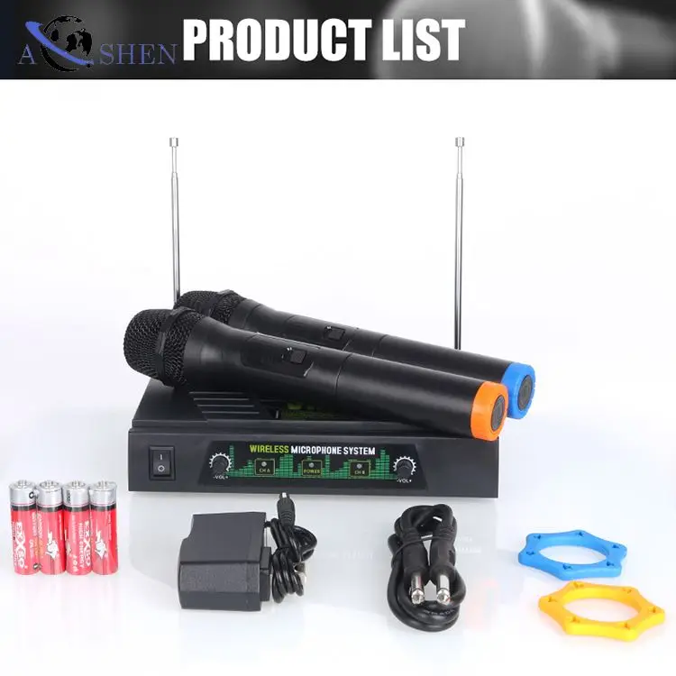 Factory Free OEM VHF 2 Channel  Wireless Microphone Handheld Mic Party Conference Recording Live Home KTV Portable Dual Channel