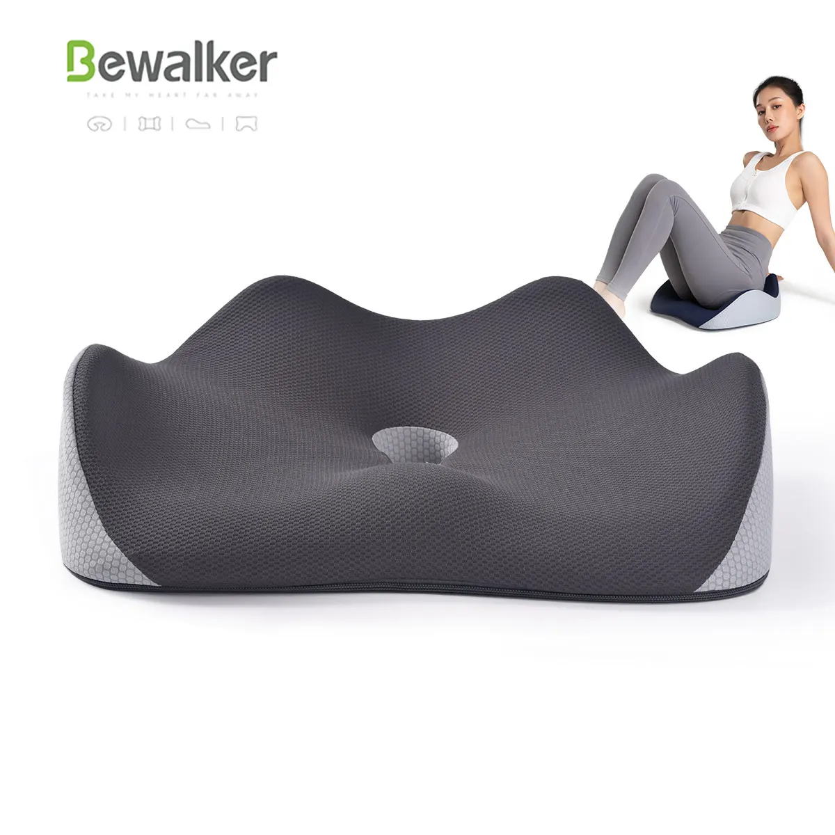 Bewalker Hot Ergonomic Pain Relief Seat Cushion Filled With Memory Foam Cushion Comfortable And