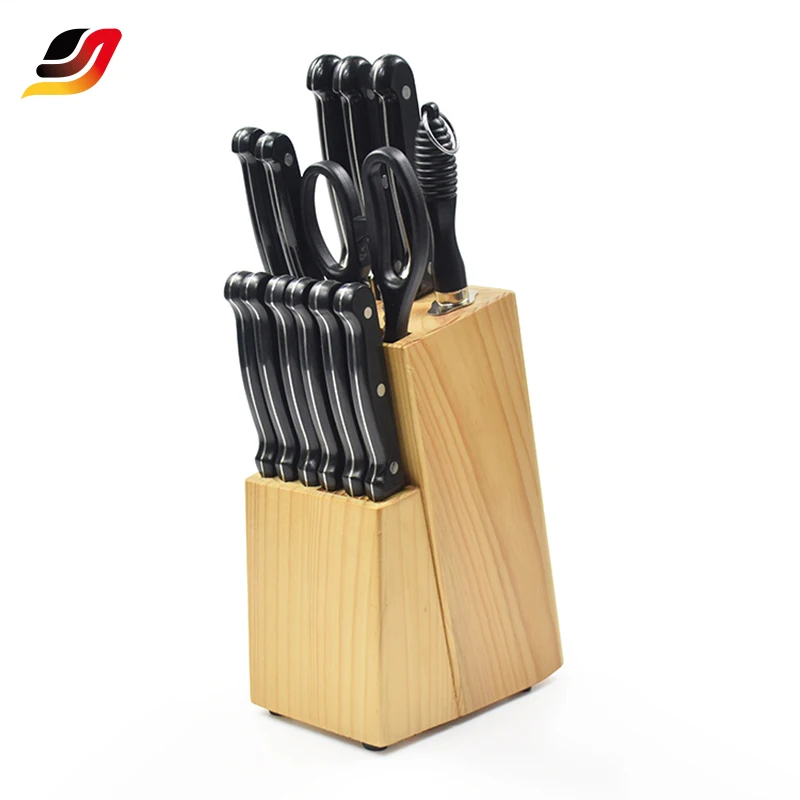 Multifunctional Scissors Chef Slicer Knife Stainless Steel 14pcs Kitchen Knives Set with Wooden Block Knife