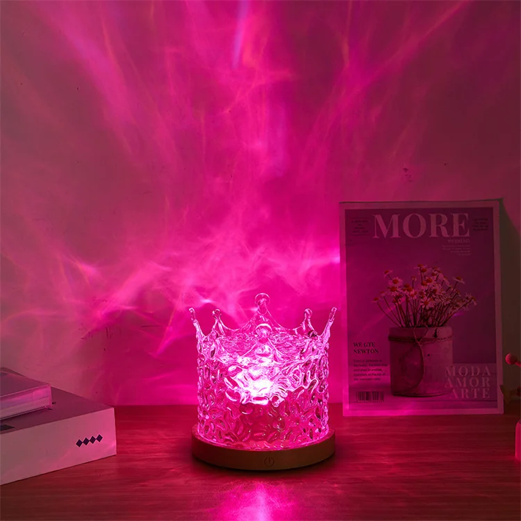 Rhythmic Water Pattern Lamp Wave Effect Dynamic Crown Light 16 Colors Gradual Usb Rotating Night Light for Bedroom