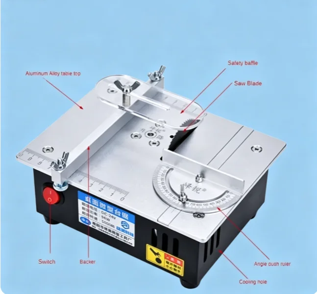 TEBAK Mini Multifunctional Electric Table Saw, Household DIY Woodworking Desktop Cutting Saw