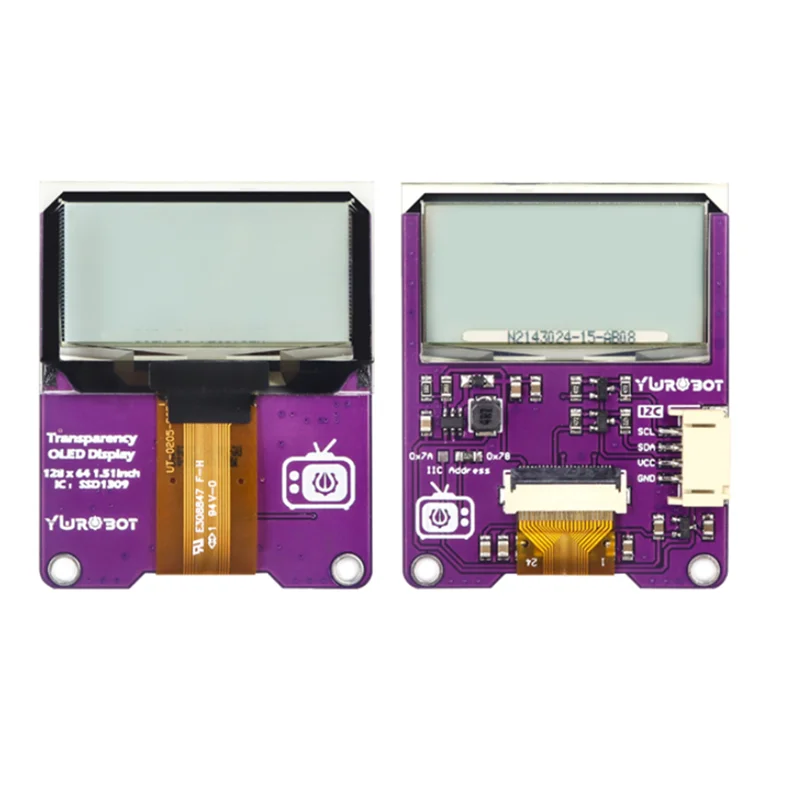24 Pin Blue SPI I2C IIC Module  SSD1309 1.5''  Transparent OLED screen Display 128*64 128x56 1.51 inch flexible panel