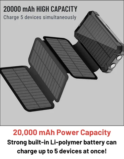 Portable 10000mAh Power Bank with Wall Charger Folding Solar Panel Waterproof 40W Output Power Micro USB Input Interface