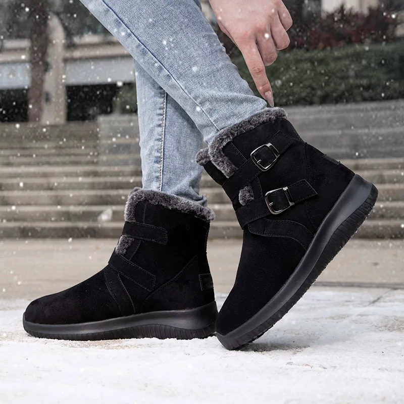 Модная зимняя обувь из хлопка и пушистые зимние сапоги для женщин Нескользящая теплая зимняя обувь для женщин