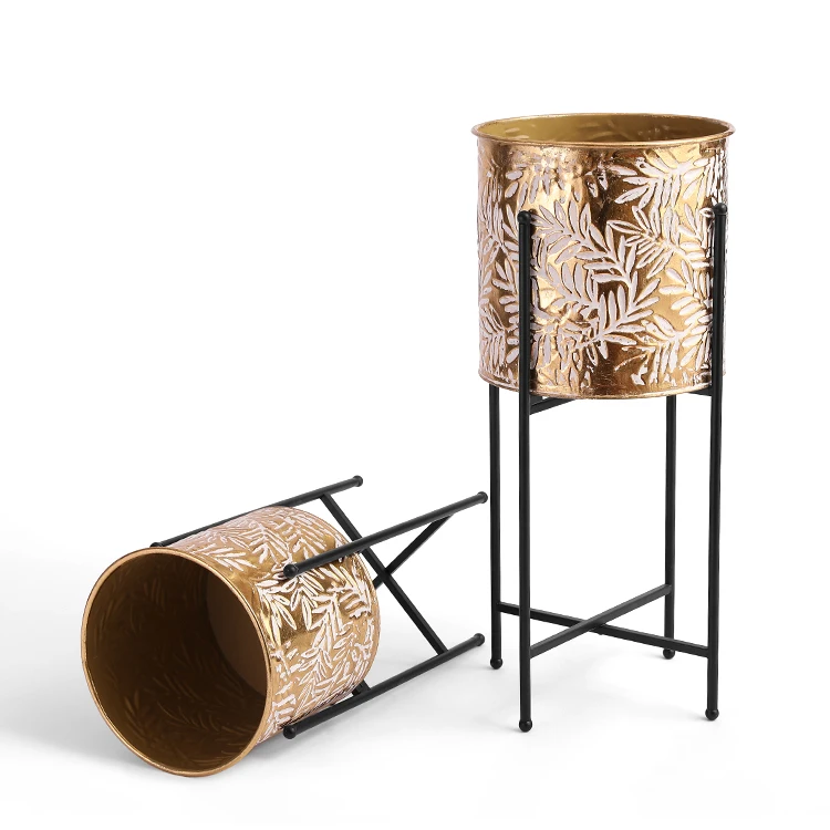 factory price metal plant stand power coating golden flower pot