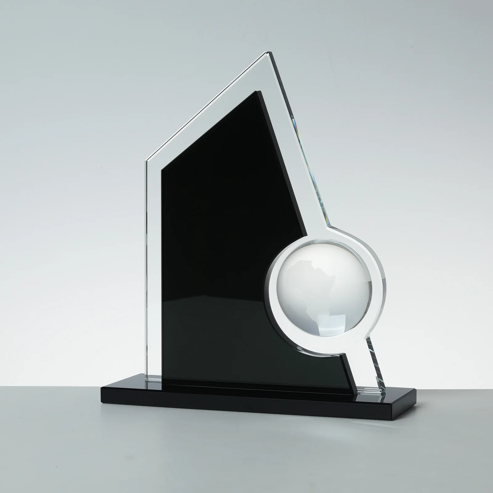 Customize Black Engraved Glass  Blank Trophy Awards Clear Crystal Globe Color Printing  for Office Laser Engraving