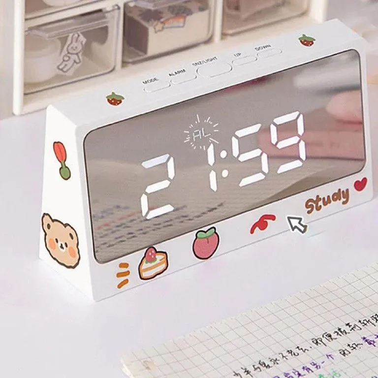 Digital Table Clock Snooze Alarm Cute Silent Mirror Student Desktop LED Electronic Clock for Children