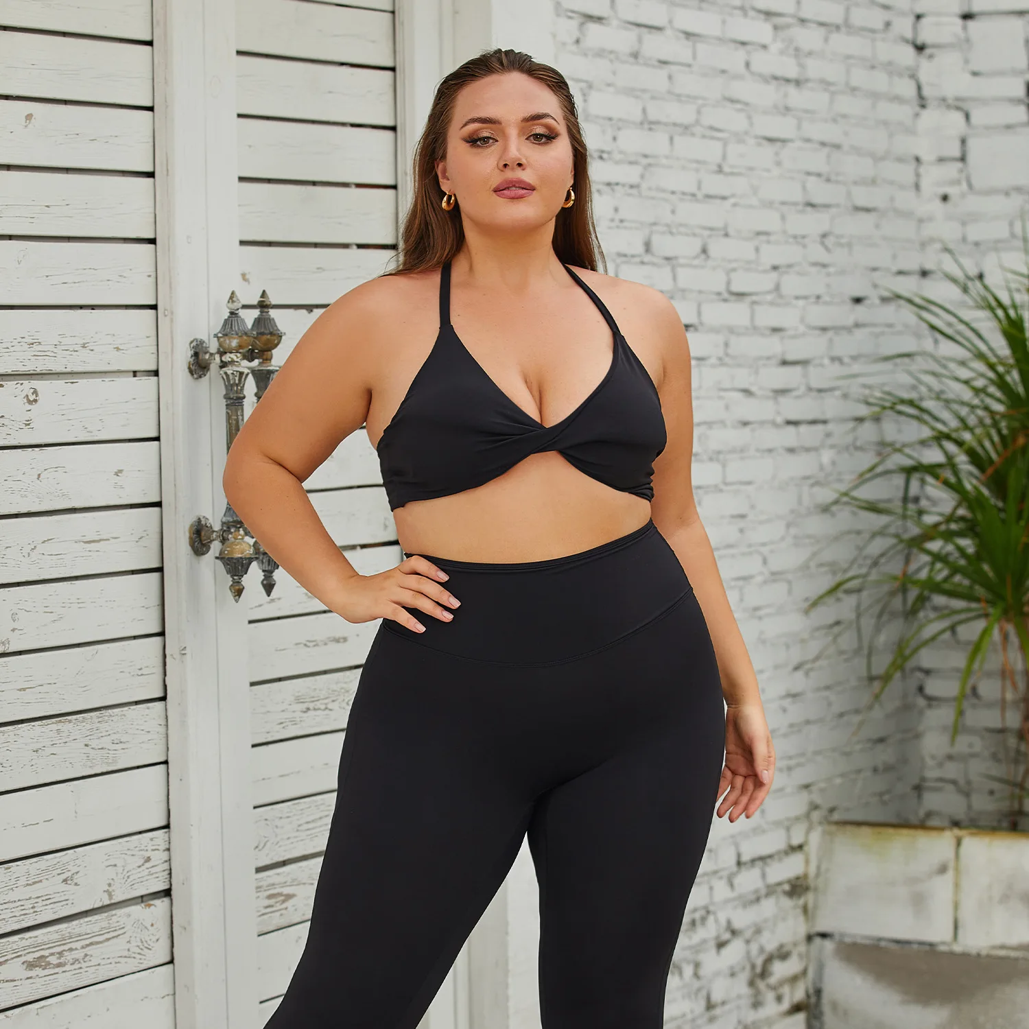 Tilpasning 3XL Plus Size Kvinder Gym Fitness Sæt sportsbhane Twist Front Sports Bh Høj Taille legging Yoga Aktivt Drag Sæt