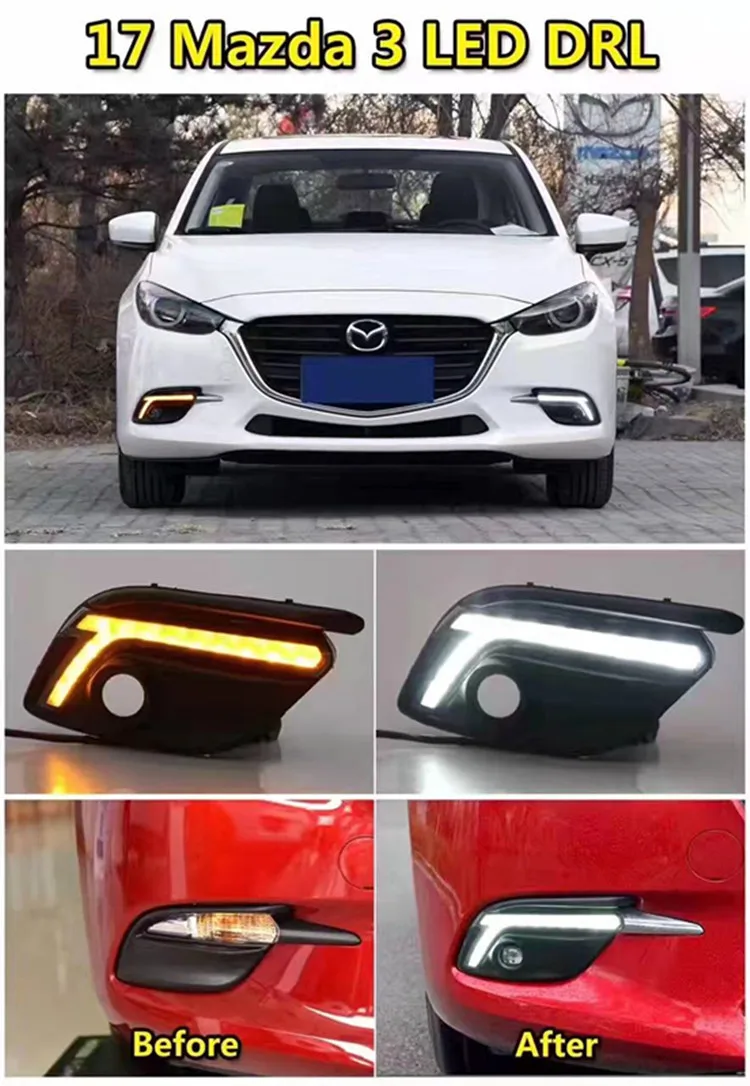 IIWOJ Nebelscheinwerfer Abdeckung DRL Tagfahrlicht LED Blinkerleuchte Kompatibel Mit Mazda 3 Mazda3 Axela 2013 2014 2015 2016 