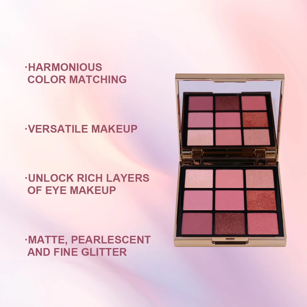 Sweet Pink Peach Eye Shadow Makeup Palette 9 Colors Highly Pigmented Matte Shimmer Pearl Party Eyeshadow Palette manufacture