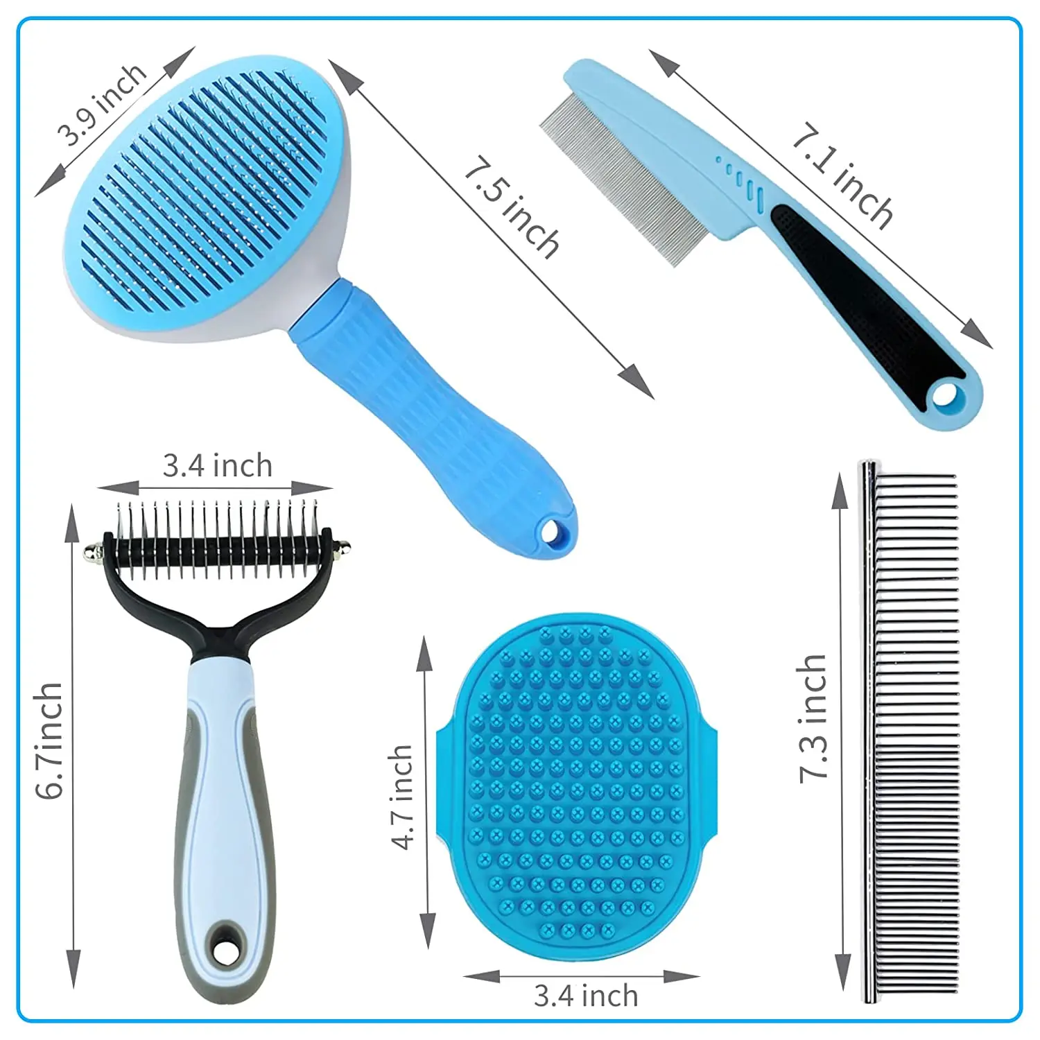 5 In 1 Grooming Dematting Hair Comb Set Dog Brush Kit For Small Dogs
