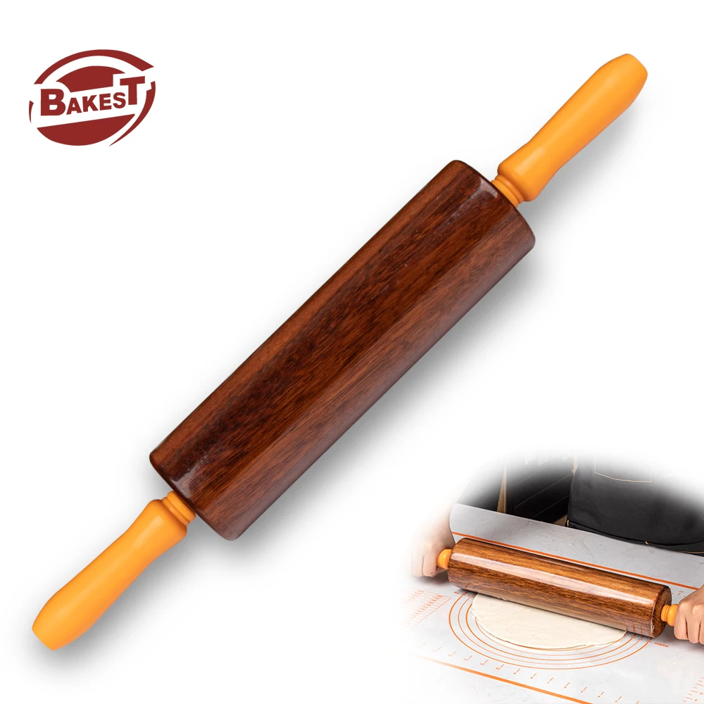 Bakest  Traditional Commercial Large Wooden Rolling Pin Natural Merbau Wood Intsia Bijuga Wood  for Baking Pizza Dough