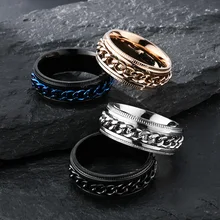 Wholesale Fashion Rings Rotatable Trendy Titanium Stainless Steel Ring for Men for Wedding or Giftquadrate