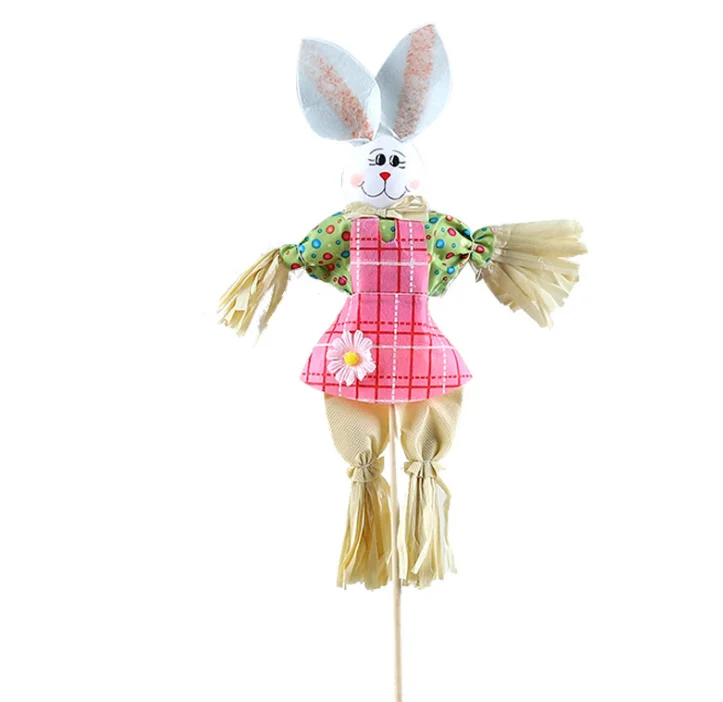3Pcs Easter Party Ornament Rabbit Harvest Scarecrow on Stake Party Supply Kid Room Rabbit Scarecrow 
