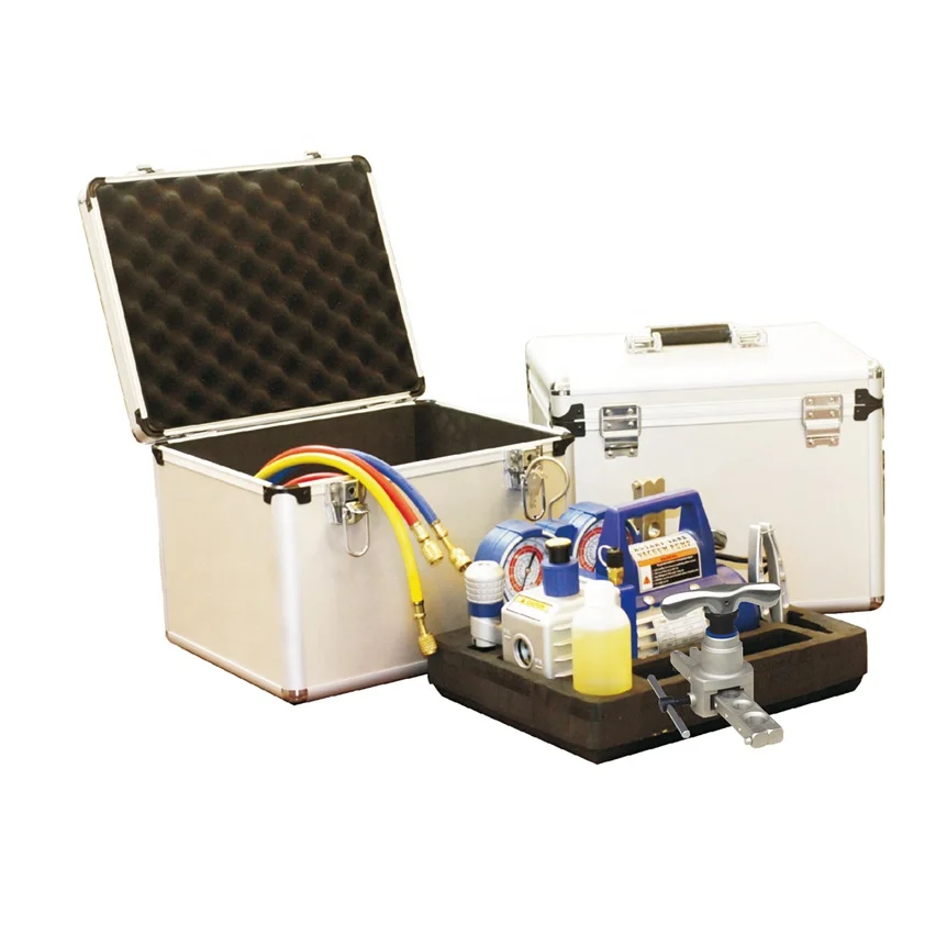 Набор инструментов для вакуумного насоса хладагента HVAC в алюминиевом корпусе для ремонта автомобильного кондиционера R410A R22 с ручными инструментами