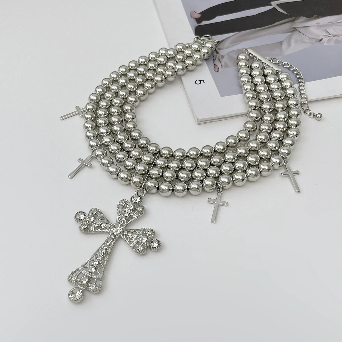 Exaggerated Big Inlay Rhinestone Cross Necklace for Women Punk