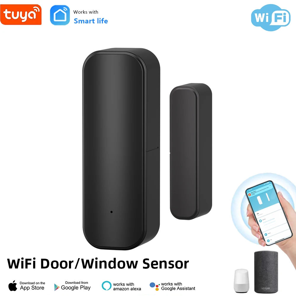 WiFi Door Sensor, Tuya Smart Door Window Sensor, Smart Window Sensor  Real-time Alarm Compatible with Alexa Google Assistant,Home Security Door  Open