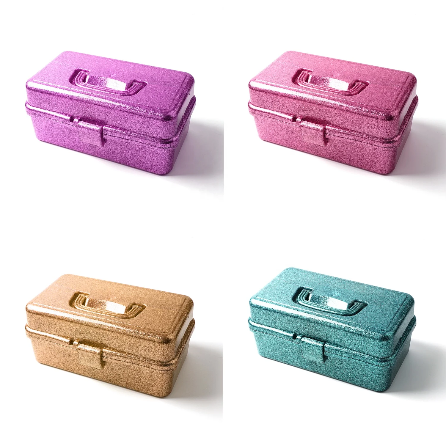 21803 3 Layers Foldable Storage Box Glitter Handheld Folding Multipurpose Storage Case for Art Craft and Cosmetic