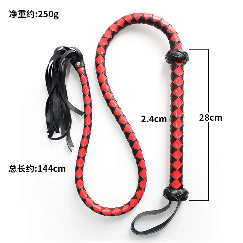 144cm Long Horse Whip BDSM Slave Game Sex Adult Couple Toy Black Red Bondage Leather Whip Punishment Tools