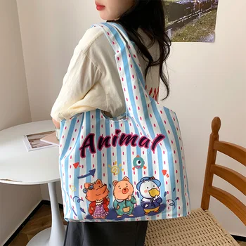 Made In China canvas reusable vest carrier shopping tote bag cute cartoon canvas backpack bag women ladies school